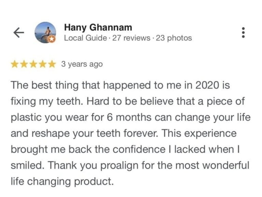 Hani google review about his experience with clear aligners showing how a piece of plastic can straighten his teeth and give great result and perfect smile.